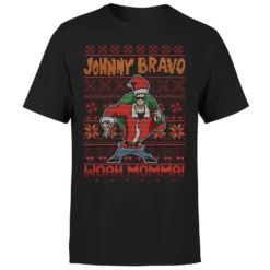 Cartoon Network Johnny Bravo Johnny Bravo Pattern Men's Christmas T-Shirt - Black -Cheap Christmas Franchises Store 11927663 1374621405408542