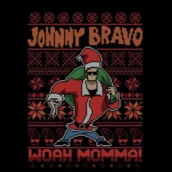 Cartoon Network Johnny Bravo Johnny Bravo Pattern Men's Christmas T-Shirt - Black -Cheap Christmas Franchises Store 11927663 7614621405112514