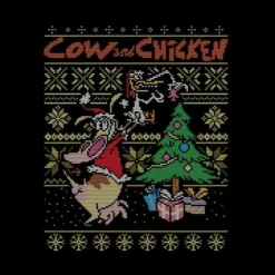 Cartoon Network Cow And Chicken Cow And Chicken Pattern Women's Christmas T-Shirt - Black -Cheap Christmas Franchises Store 11927723 4844624504976013