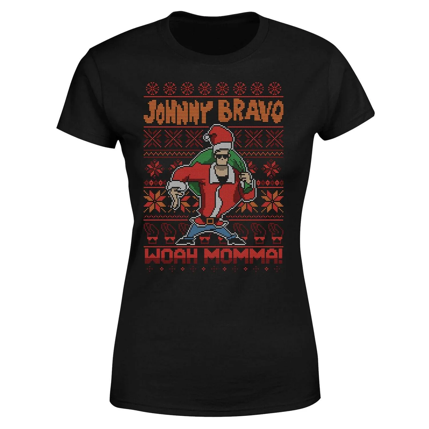 Cartoon Network Johnny Bravo Johnny Bravo Pattern Women's Christmas T-Shirt - Black 7 Cartoon Network Johnny Bravo Johnny Bravo Pattern Women's Christmas T-Shirt - Black - Image 5