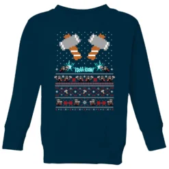 Marvel Avengers Thor Pixel Art Kids Christmas Jumper - Navy