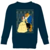Disney Classic Beauty And The Beast Pattern Kids Christmas Jumper - Navy -Cheap Christmas Franchises Store 11928276 3184621630524297