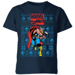 Marvel Avengers Thor Kids Christmas T-Shirt - Navy