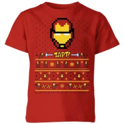 Marvel Avengers Iron Man Pixel Art Kids Christmas T-Shirt - Red