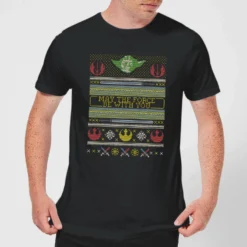 Star Wars May The Force Be With You Pattern Men's Christmas T-Shirt - Black