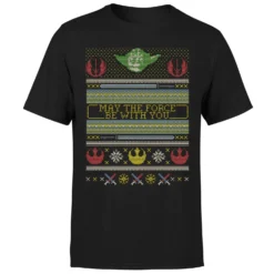 Star Wars May The Force Be With You Pattern Men's Christmas T-Shirt - Black -Cheap Christmas Franchises Store 11929423 8034622428598766