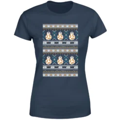 Star Wars BB-8 Pattern Women's Christmas T-Shirt - Navy -Cheap Christmas Franchises Store 11929657 1044624298348487