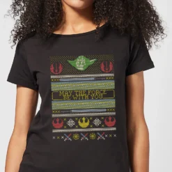 Star Wars May The Force Be With You Pattern Women's Christmas T-Shirt - Black