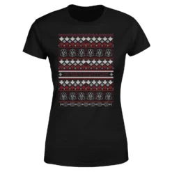 Star Wars On The Naughty List Pattern Women's Christmas T-Shirt - Black -Cheap Christmas Franchises Store 11929705 1844624299417051