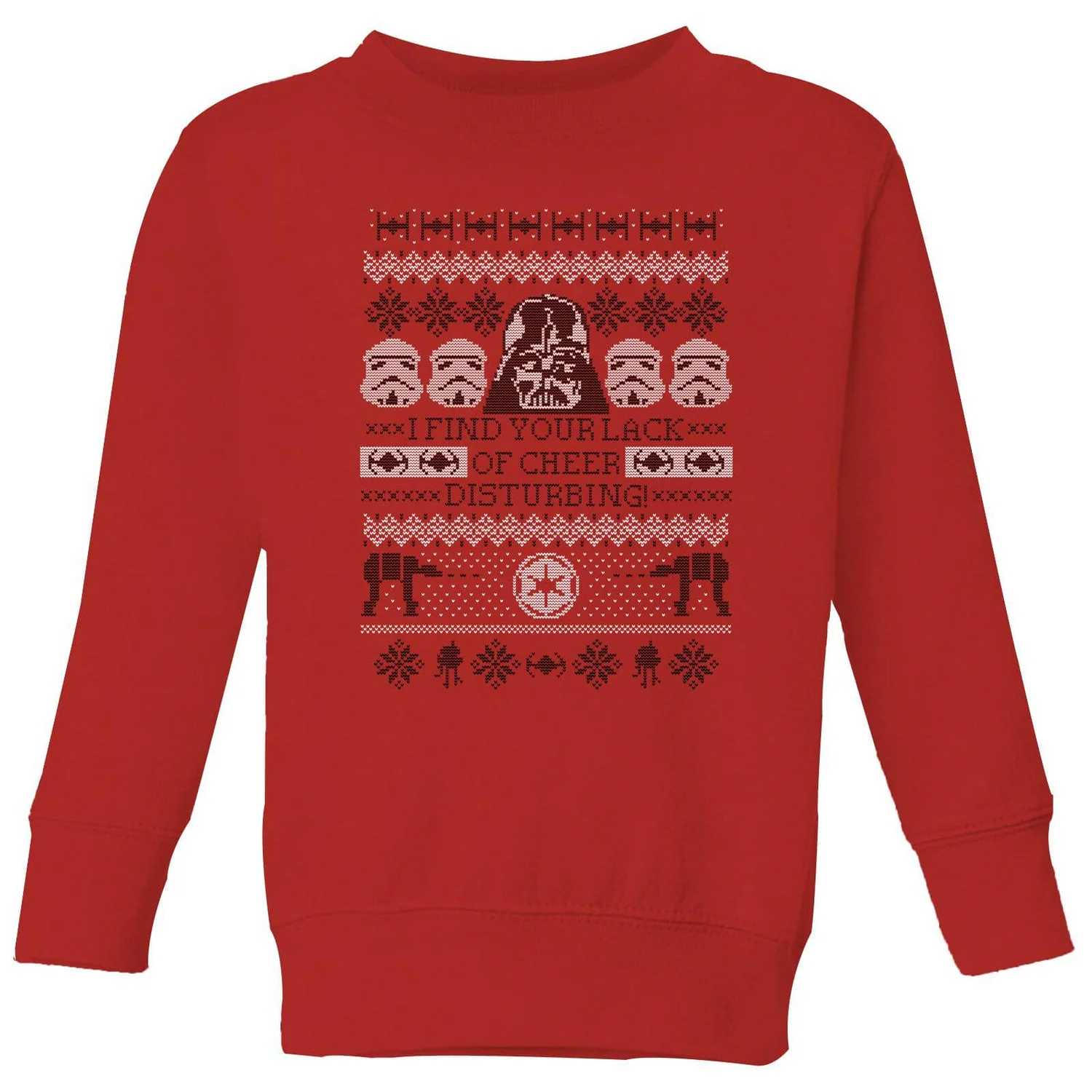 Star Wars I Find Your Lack Of Cheer Disturbing Kids Christmas Jumper - Red 3 Star Wars I Find Your Lack Of Cheer Disturbing Kids Christmas Jumper - Red