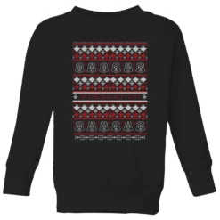 Star Wars On The Naughty List Pattern Kids Christmas Jumper - Black