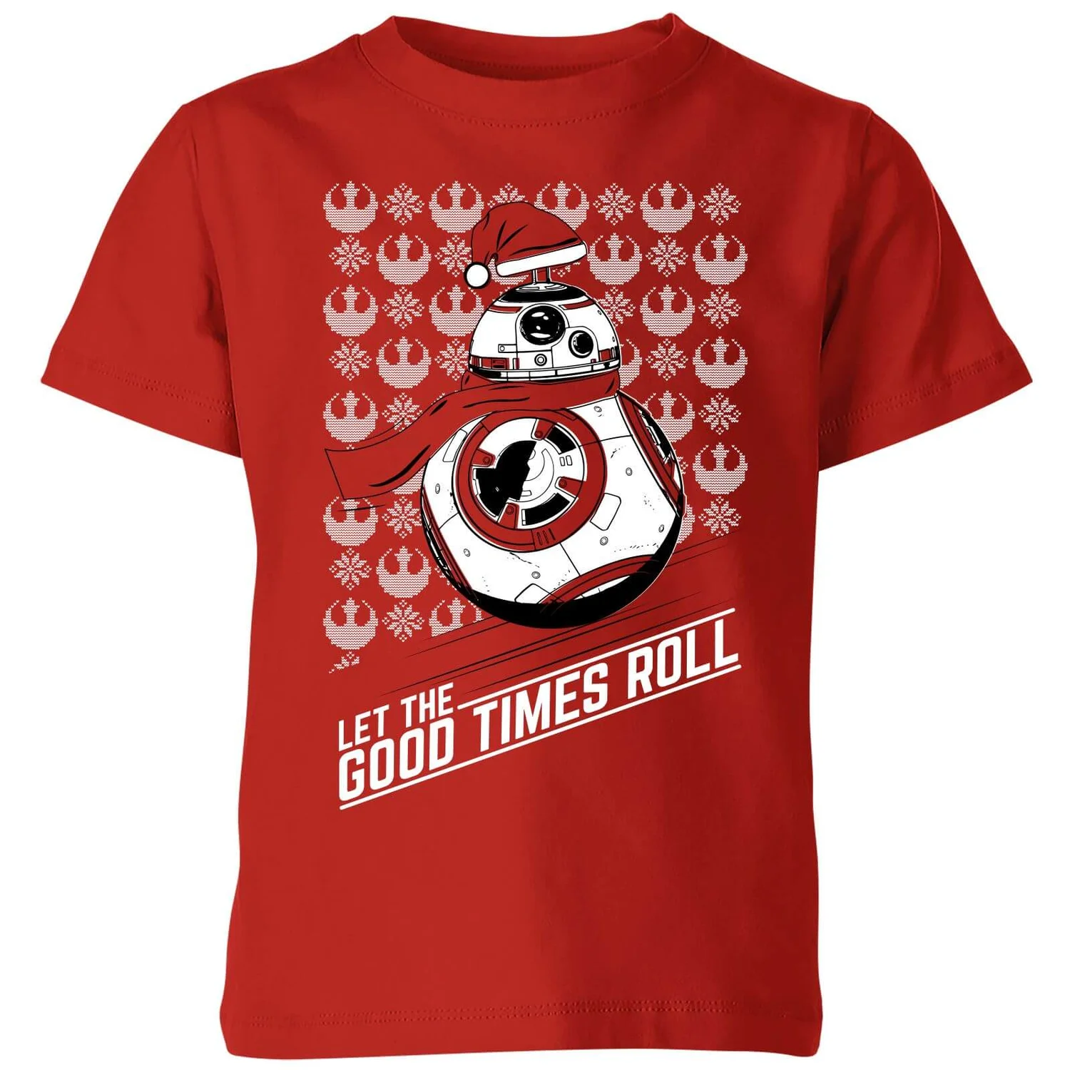 Star Wars Let The Good Times Roll Kids Christmas T-Shirt - Red 3 Star Wars Let The Good Times Roll Kids Christmas T-Shirt - Red