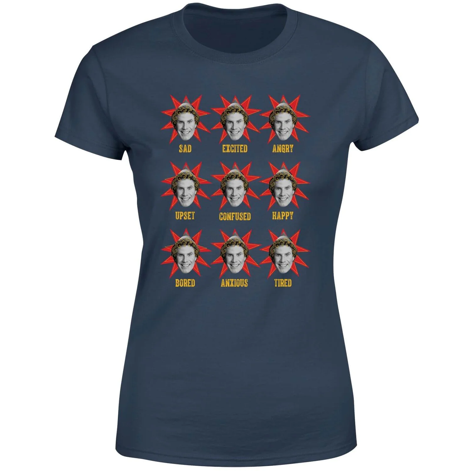 Elf Faces Women's Christmas T-Shirt - Navy 7 Elf Faces Women's Christmas T-Shirt - Navy - Image 5