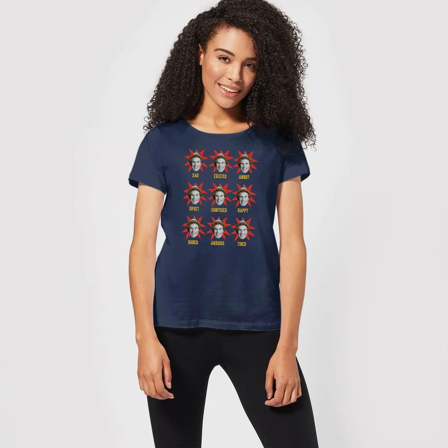 Elf Faces Women's Christmas T-Shirt - Navy 5 Elf Faces Women's Christmas T-Shirt - Navy - Image 3
