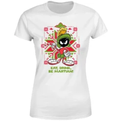Looney Tunes Eat Drink Be Martian Women's Christmas T-Shirt - White -Cheap Christmas Franchises Store 11963223 1724627064079744