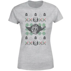 Star Wars Yoda Face Knit Women's Christmas T-Shirt - Grey -Cheap Christmas Franchises Store 11963290 1984627067484966