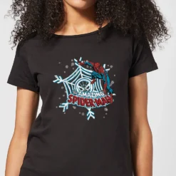 Marvel The Amazing Spider-Man Snowflake Web Women's Christmas T-Shirt - Black