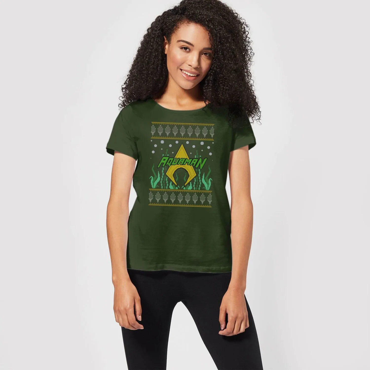 DC COMICS DC Aquaman Knit Women's Christmas T-Shirt - Forest Green 5 DC COMICS DC Aquaman Knit Women's Christmas T-Shirt - Forest Green - Image 3