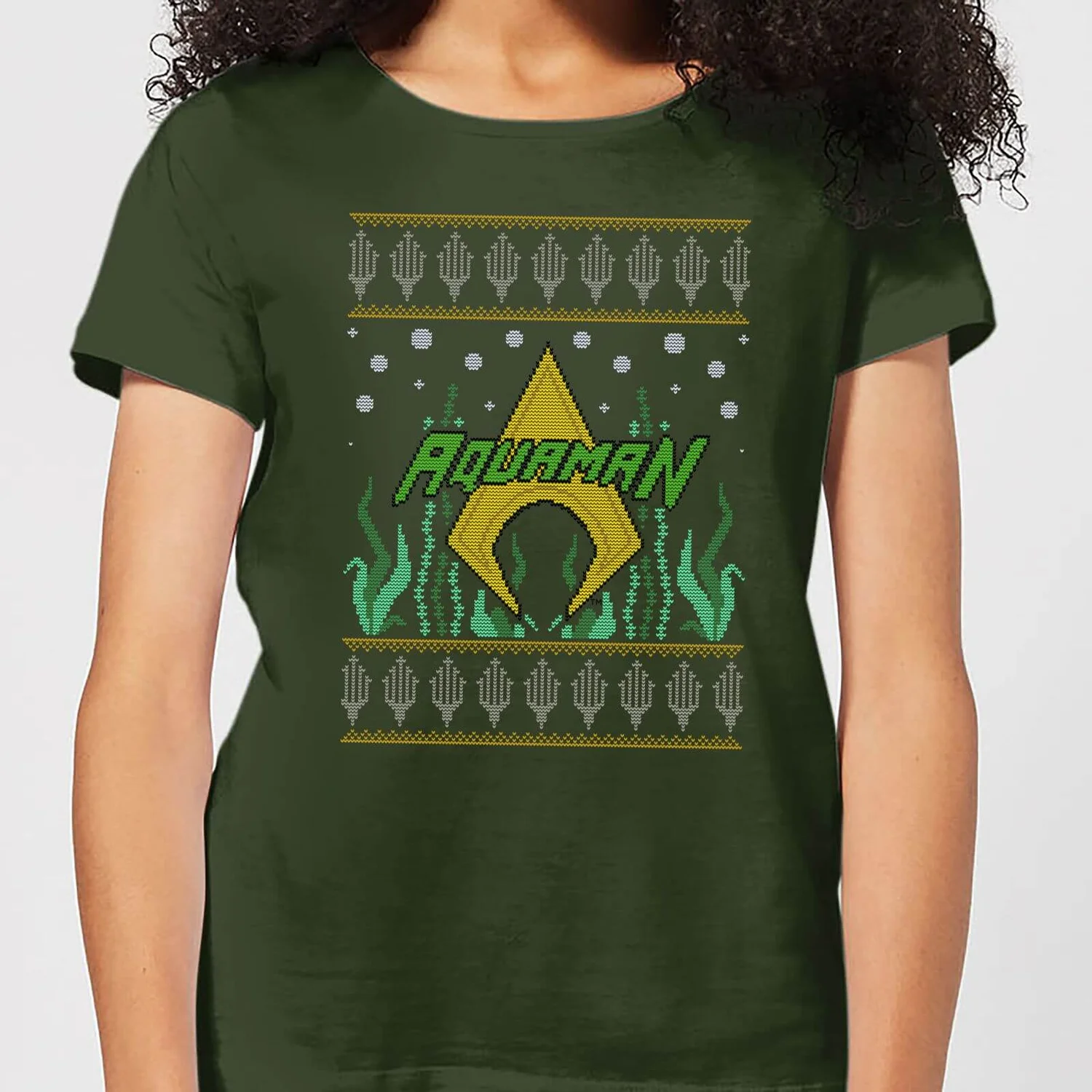 DC COMICS DC Aquaman Knit Women's Christmas T-Shirt - Forest Green 3 DC COMICS DC Aquaman Knit Women's Christmas T-Shirt - Forest Green