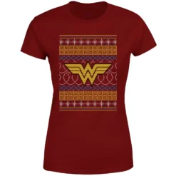 DC COMICS DC Wonder Woman Knit Women's Christmas T-Shirt - Burgundy -Cheap Christmas Franchises Store 11963412 1104627075932735