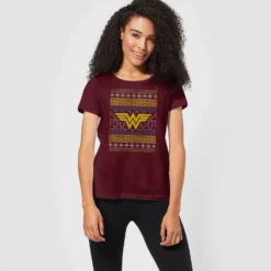 DC COMICS DC Wonder Woman Knit Women's Christmas T-Shirt - Burgundy -Cheap Christmas Franchises Store 11963412 1154627075781073