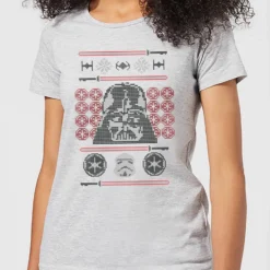 Star Wars Darth Vader Face Knit Women's Christmas T-Shirt - Grey