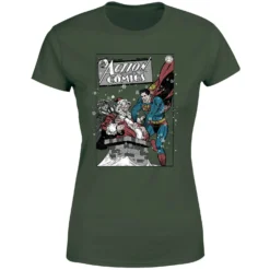 DC COMICS DC Superman Action Comics Women's Christmas T-Shirt - Forest Green -Cheap Christmas Franchises Store 11963593 1634627059404613