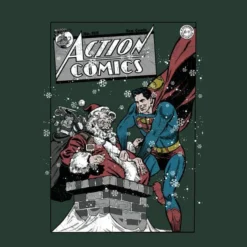 DC COMICS DC Superman Action Comics Women's Christmas T-Shirt - Forest Green -Cheap Christmas Franchises Store 11963593 8134627059231465