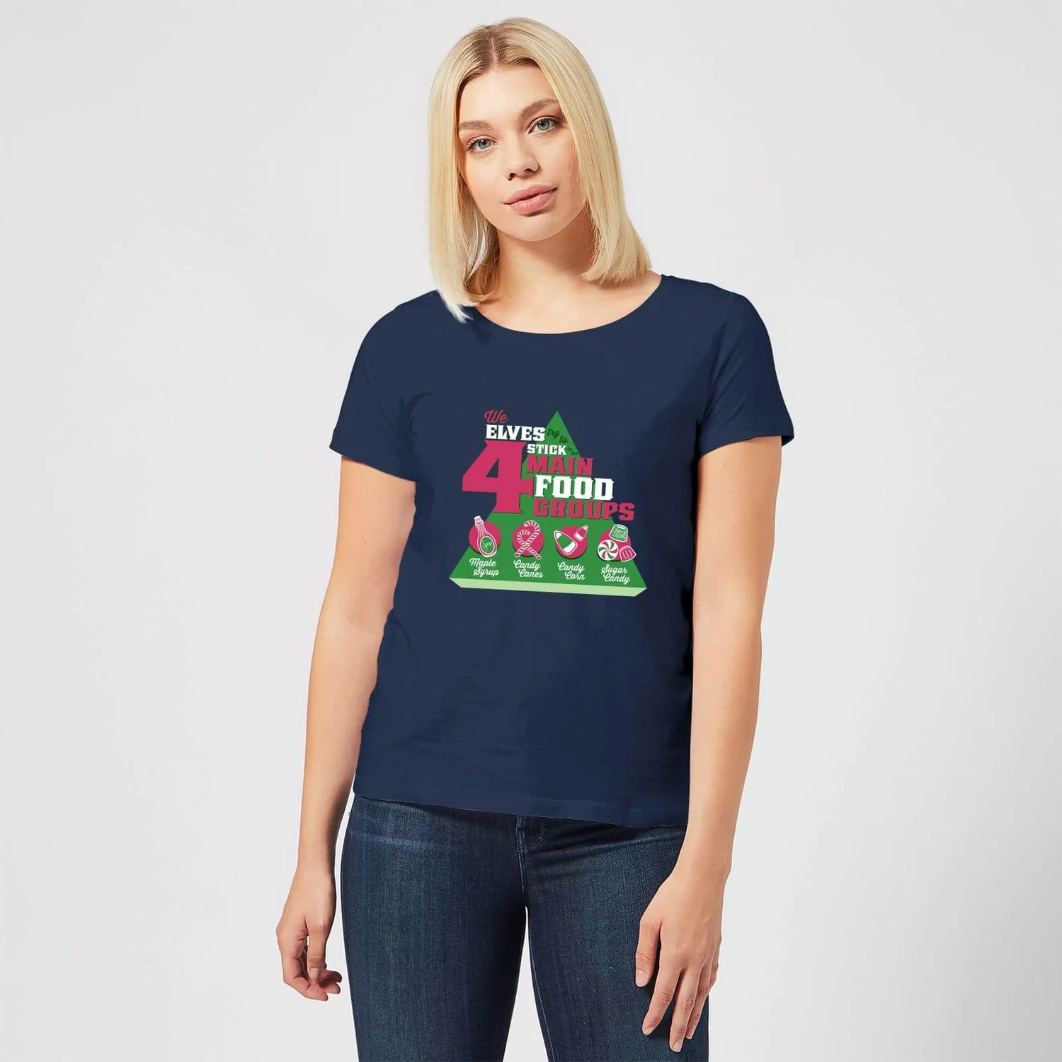 Elf Food Groups Women's Christmas T-Shirt - Navy 5 Elf Food Groups Women's Christmas T-Shirt - Navy - Image 3