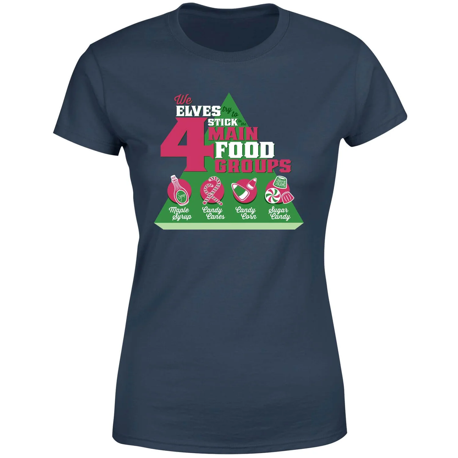 Elf Food Groups Women's Christmas T-Shirt - Navy 7 Elf Food Groups Women's Christmas T-Shirt - Navy - Image 5