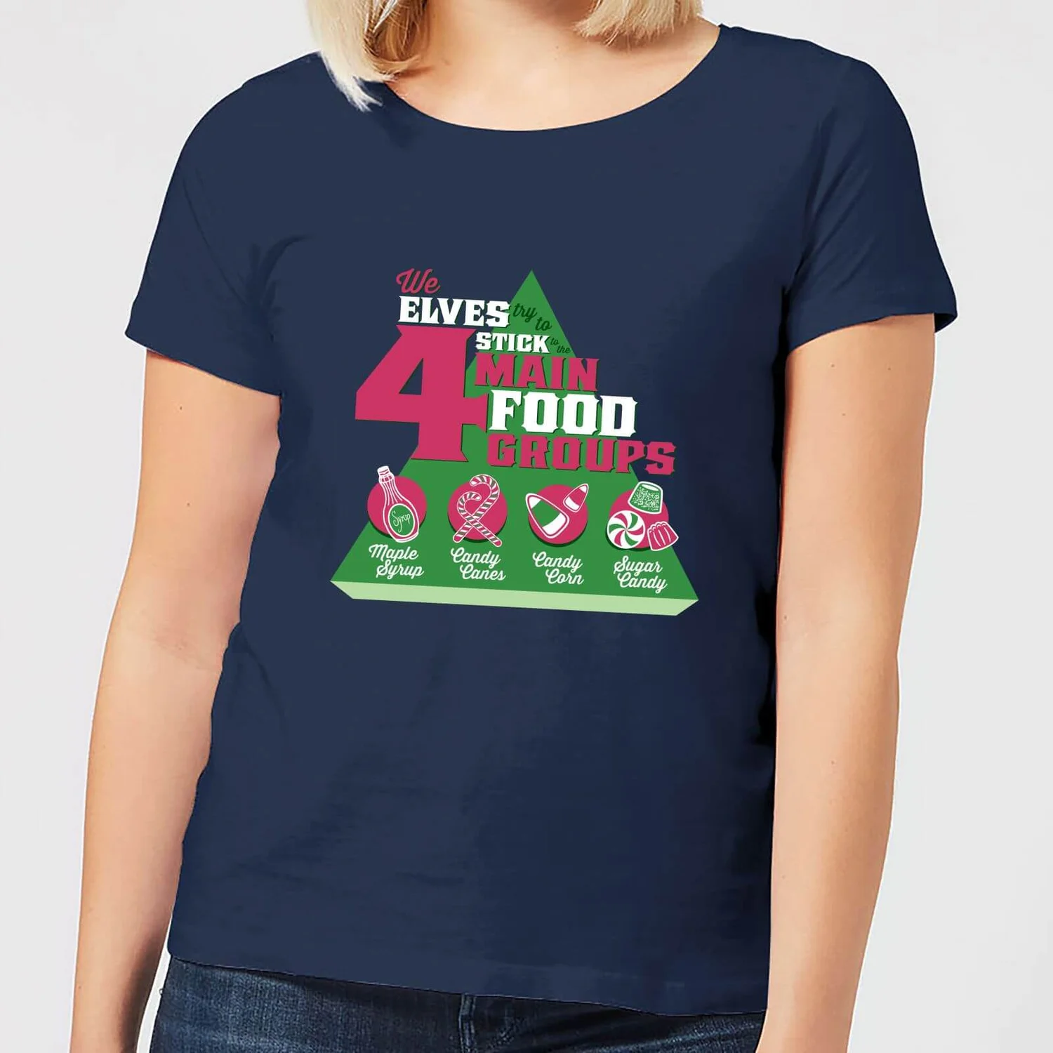 Elf Food Groups Women's Christmas T-Shirt - Navy 3 Elf Food Groups Women's Christmas T-Shirt - Navy