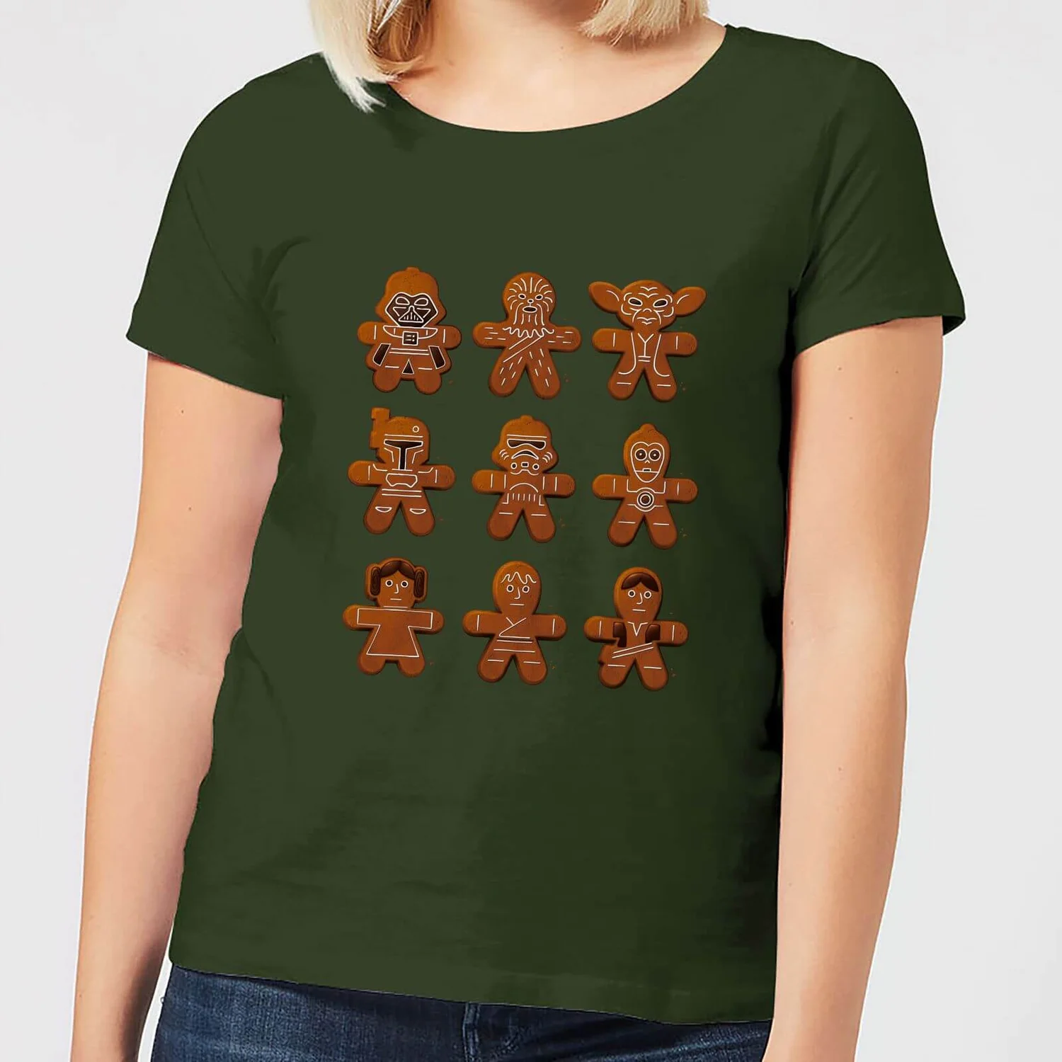 Star Wars Gingerbread Characters Women's Christmas T-Shirt - Forest Green 3 Star Wars Gingerbread Characters Women's Christmas T-Shirt - Forest Green