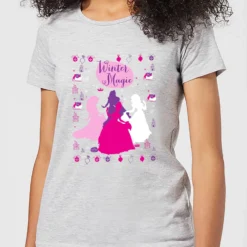 Disney Princess Silhouettes Women's Christmas T-Shirt - Grey