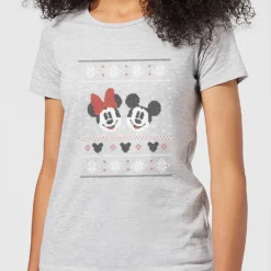 Disney Mickey And Minnie Women's Christmas T-Shirt - Grey