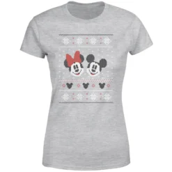 Disney Mickey And Minnie Women's Christmas T-Shirt - Grey -Cheap Christmas Franchises Store 11963984 1674627081948950