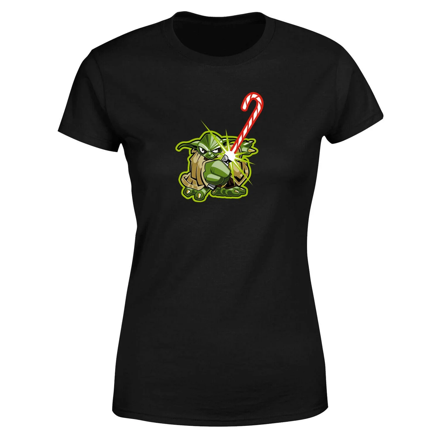 Star Wars Candy Cane Yoda Women's Christmas T-Shirt - Black 7 Star Wars Candy Cane Yoda Women's Christmas T-Shirt - Black - Image 5