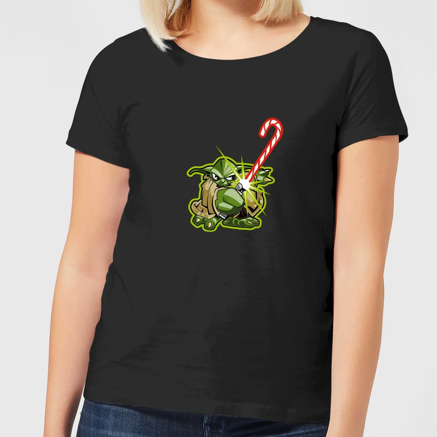 Star Wars Candy Cane Yoda Women's Christmas T-Shirt - Black 3 Star Wars Candy Cane Yoda Women's Christmas T-Shirt - Black
