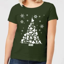 Star Wars Character Christmas Tree Women's Christmas T-Shirt - Forest Green