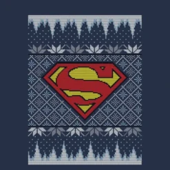 DC COMICS DC Superman Knit Women's Christmas T-Shirt - Navy -Cheap Christmas Franchises Store 11964093 9534627060449540