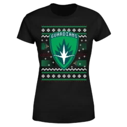 Marvel Guardians Of The Galaxy Badge Pattern Christmas Women's Christmas T-Shirt - Black -Cheap Christmas Franchises Store 11964191 1314627065361995