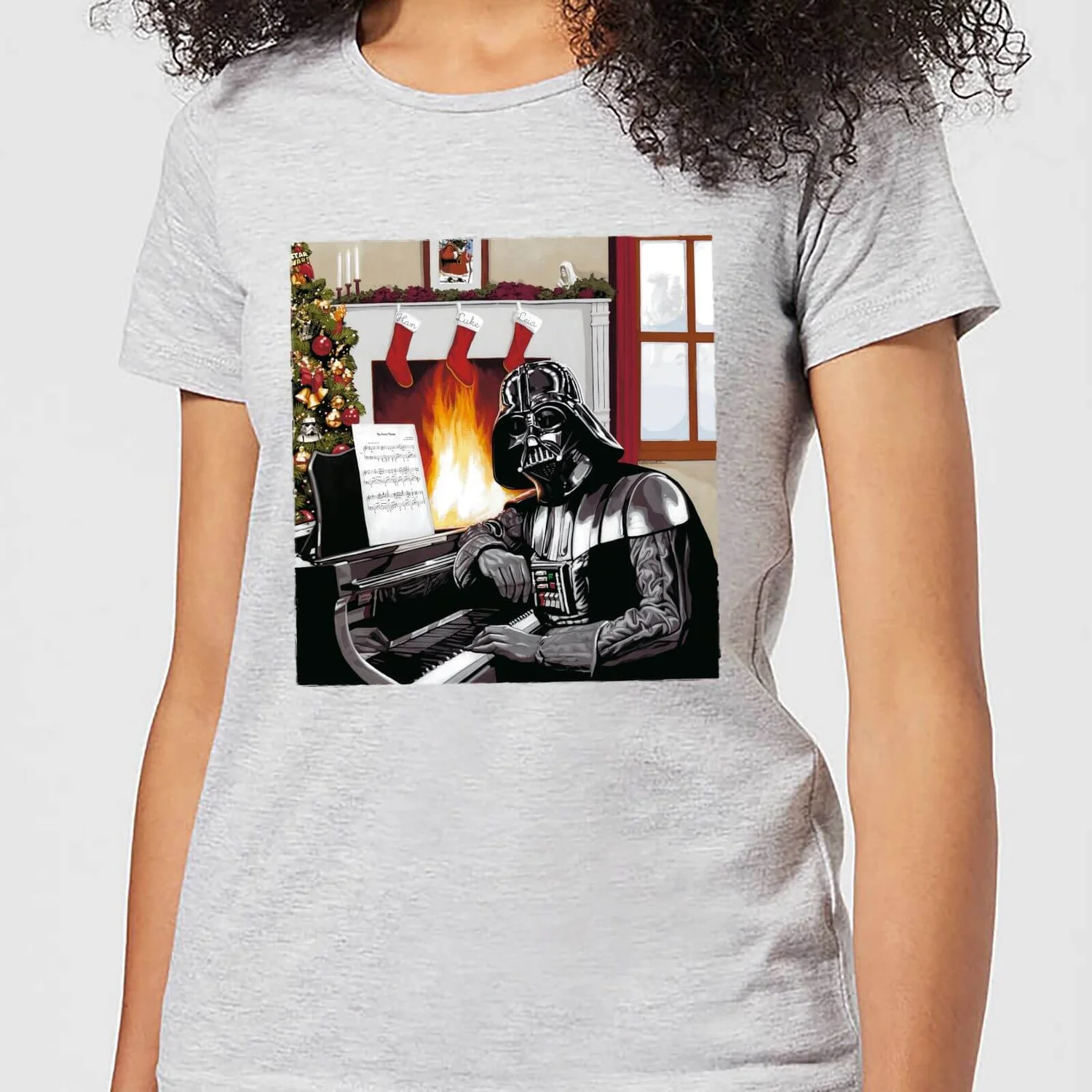Star Wars Darth Vader Piano Player Women's Christmas T-Shirt - Grey 3 Star Wars Darth Vader Piano Player Women's Christmas T-Shirt - Grey