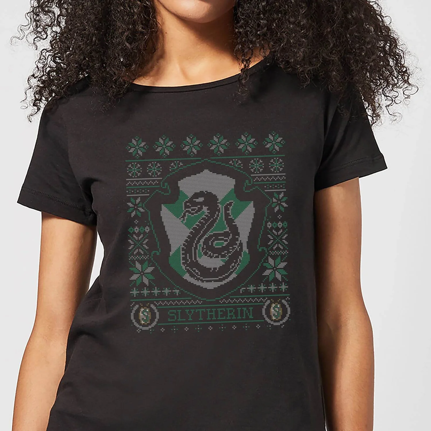 Harry Potter Slytherin Crest Women's Christmas T-Shirt - Black 3 Harry Potter Slytherin Crest Women's Christmas T-Shirt - Black