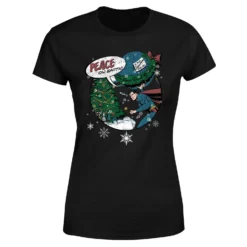 DC COMICS DC Superman Peace On Earth Women's Christmas T-Shirt - Black -Cheap Christmas Franchises Store 11964231 1874627067232168