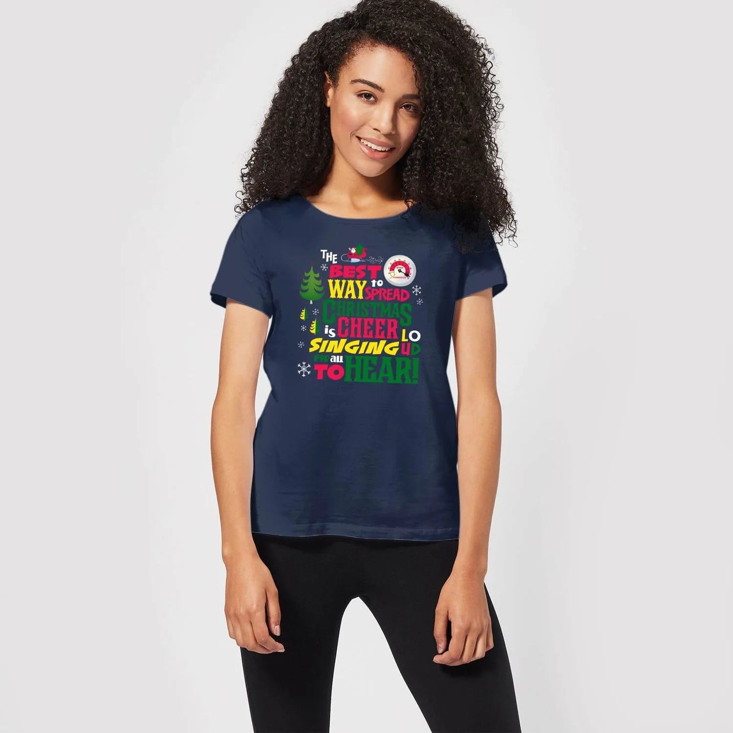 Elf Christmas Cheer Women's Christmas T-Shirt - Navy 5 Elf Christmas Cheer Women's Christmas T-Shirt - Navy - Image 3