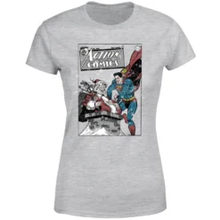 DC COMICS DC Superman Action Comics Women's Christmas T-Shirt - Grey -Cheap Christmas Franchises Store 11964353 1294627073614935