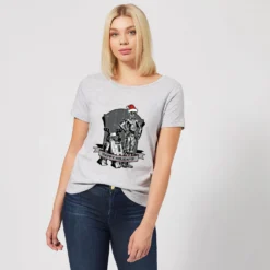 Star Wars Happy Holidays Droids Women's Christmas T-Shirt - Grey -Cheap Christmas Franchises Store 11964390 2134627076392215