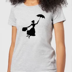 Disney Mary Poppins Flying Silhouette Women's Christmas T-Shirt - Grey