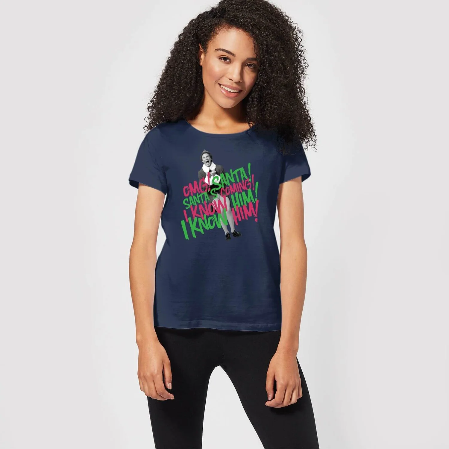 Elf Santa! I Know Him! Women's Christmas T-Shirt - Navy 5 Elf Santa! I Know Him! Women's Christmas T-Shirt - Navy - Image 3