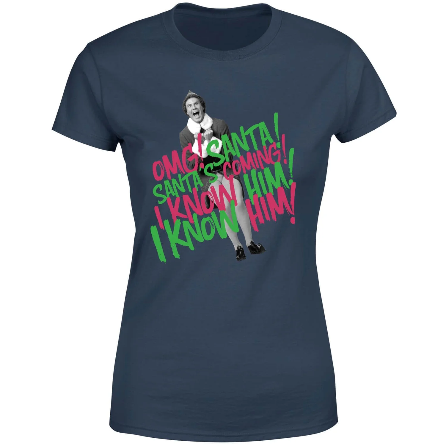 Elf Santa! I Know Him! Women's Christmas T-Shirt - Navy 7 Elf Santa! I Know Him! Women's Christmas T-Shirt - Navy - Image 5
