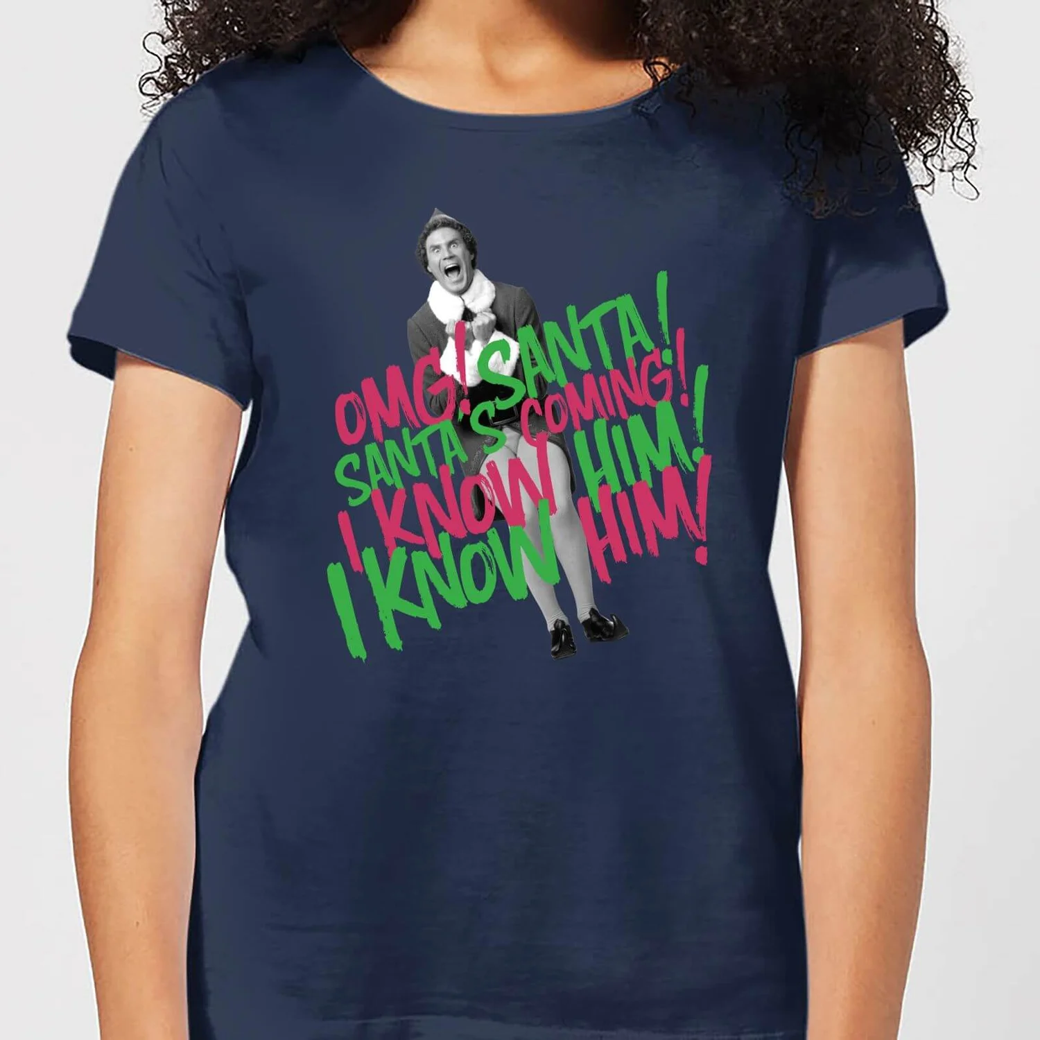 Elf Santa! I Know Him! Women's Christmas T-Shirt - Navy 3 Elf Santa! I Know Him! Women's Christmas T-Shirt - Navy